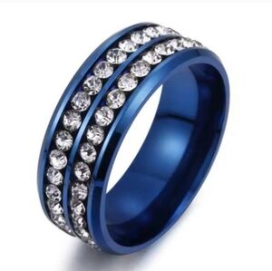 Elegant Stainless Steel Blue Unisex Crystal Ring